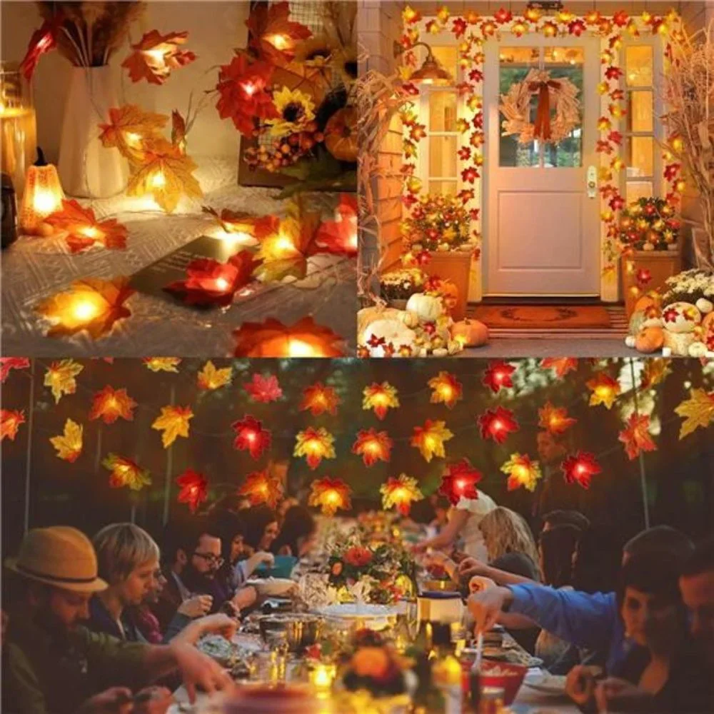 2 Pack Fall Decorations Maple Leaf Lights Garland Multicolored, 20Ft 40LED